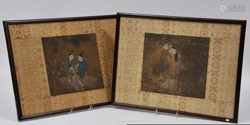 Two painted album leaves. China. 18th century. Ink and colours on silk. Women in gardens. 11