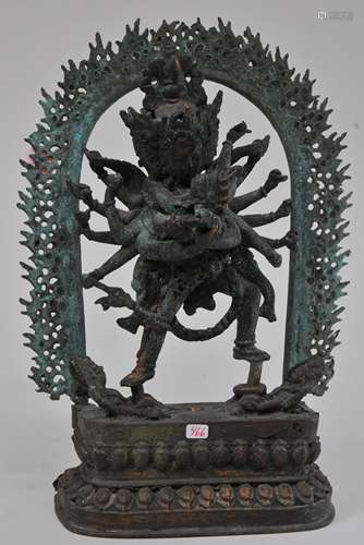 Bronze Buddhist Image. Nepal. 19th century. A standing figure of Chakrasamvara in yab yum. 9-1/2