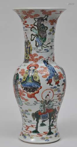 Porcelain vase. China. 19th century. Baluster form. Famille Verte decoration of The Immortals. 17-1/2