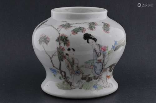 Porcelain jar. China. Early 20th century. Famille Rose decoration of a woman and a child. 5