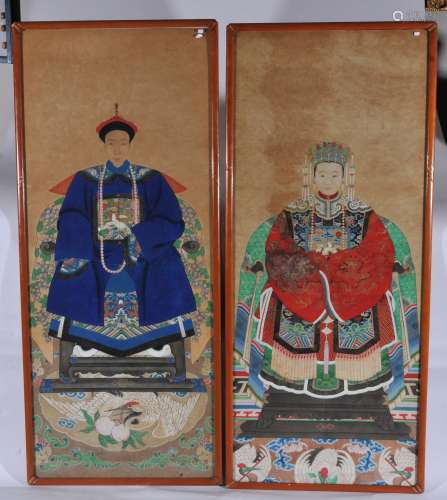 Pair of Ancestor portraits. China. Early 20th century. 47