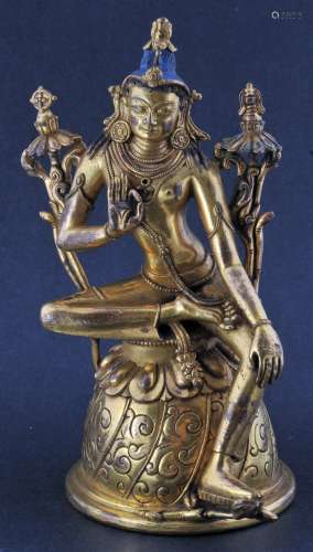Gilt bronze Buddhist image. Tibet. 16th century. Seated figure of Manjushri. 7