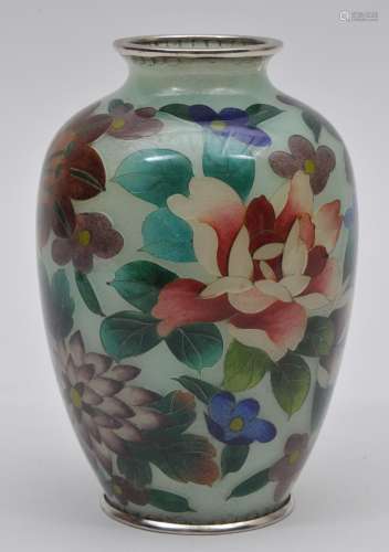 Cloisonné vase. Japan. Mid 20th century. Plique a jour technique. Mille fleur decoration. 5-1/2