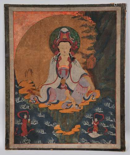 Buddhist Image. Korea. Koryo period or early Yi. Late 14th  century. Ink, mineral pigments and gilt on cloth. Image of 