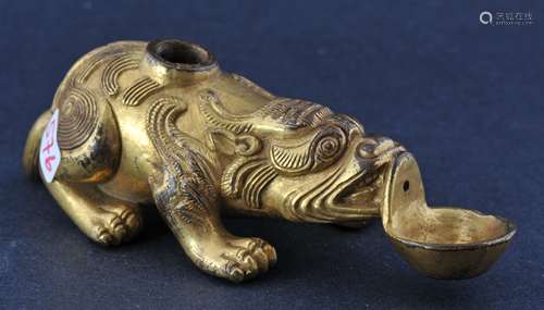 Gilt bronze water dropper. China. 18th century. Cast and chased as a mythical animal. 4