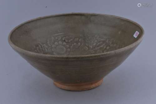 Stoneware bowl. China. Yao Chou ware. 6th AD. Celadon colour with moulded floral decoration. 6-3/4