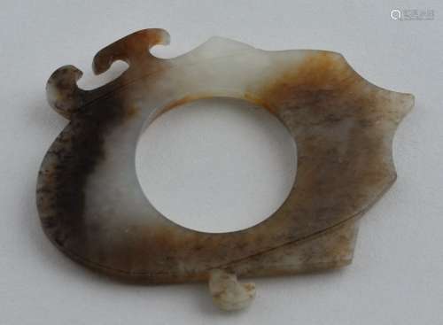 Jade Archers ring. China. Han style. Archaic style ring of brown and white stone. 2