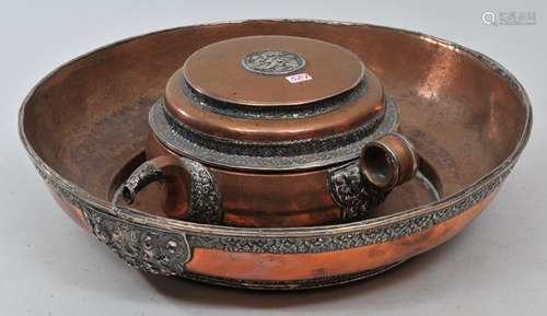 Barley two piece tea set. Tibet or Mongolia. 19th century. Copper and silver. 11