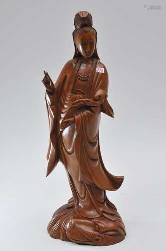 Boxwood carving. China. Late 19th century. Standing figure of The Goddess of Mercy Kuan Yin. 14-1/2