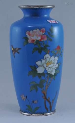 Cloisonné vase. Japan. First half of the 20th  century. Birds and flowers on a powder blue ground. 5