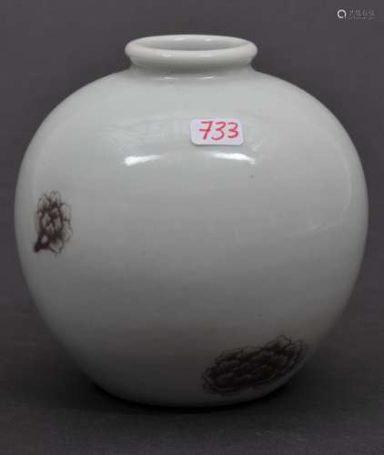 Small porcelain vase. China. 19th century. Globular form. Underglaze red decoration of flowers. 4