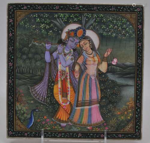 Painted marble tile. India. 20th century. Scene of Krishna and Radha. 8