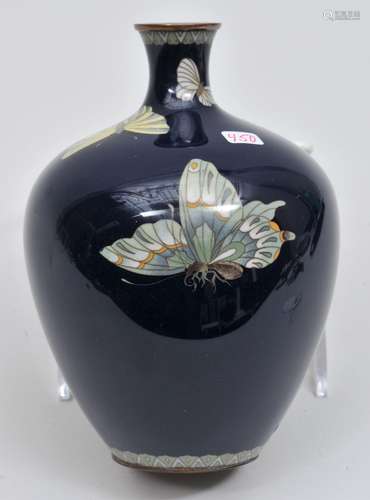 Cloisonné vase. Japan. Meiji period. (18680-1912). Butterflies on a midnight blue ground. 8