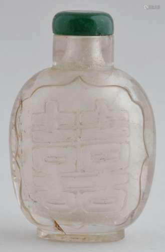 Rock Crystal Snuff bottle. China. 19th century. Surface carved with Hsi Hsuang characters. 2-1/2