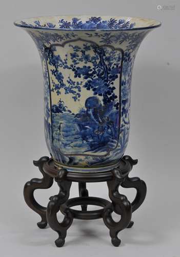 Porcelain vase. Japan. 19th century. Arita ware. Bell shaped. Underglaze blue decoration of flowers. 15