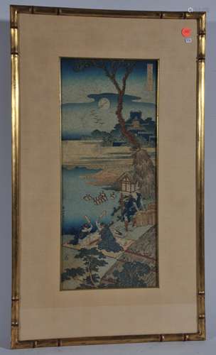 Woodblock print. Japan. Signed Hokusai. Framed and glazed.