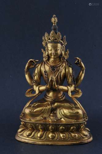 Gilt bronze Buddha. China. 18th century. Image of Shadakshari Lokeshvara. 7