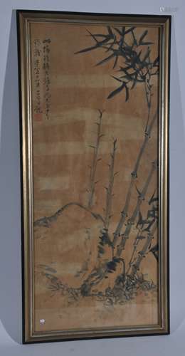 Hanging scroll. China. Early 20th century. Ink on paper. Bamboo. Dry, cracks, stains.  38