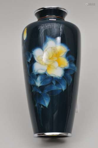 Cloisonné vase. Japan. First half of the 20th century. Dark blue ground with yellow roses. 10