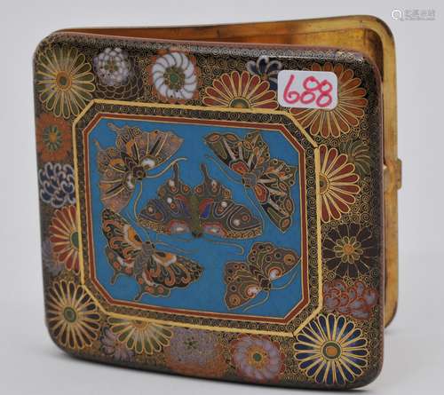 Cloisonné card  case. Japan. Meiji period. (1868-1912). Decoration of butterflies and chrysanthemums. Possibly the work of Namika Sasuke. 3-1/4