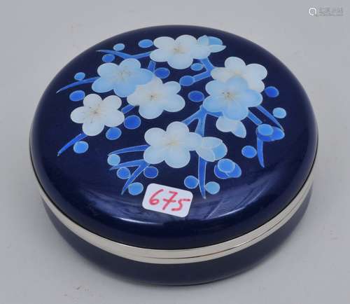 Cloisonné box. Japan. Circa 1950. Cherry blossoms on a blue ground. 3-1/2