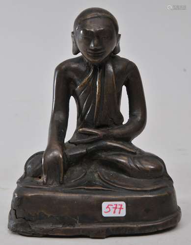 Bronze Buddha. Burma. 18th century. Seated figure in the Earth witnessing mudra. 4-1/2