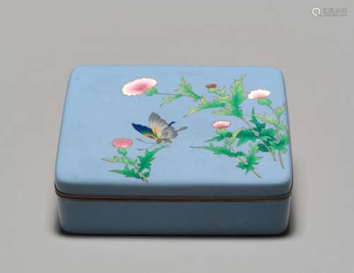 A CLOISONNÉ BOX AND COVER WITH BLOSSOMS AND BUTTERFLY BY THE ANDO JUBEI COMPANY