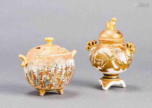 TWO LIDDED SATSUMA VESSELS, ONE KINKOZAN WORKSHOP