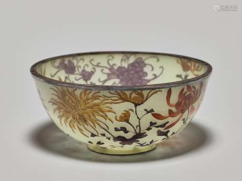 A PLIQUE-À-JOUR BOWL WITH CHRYSANTHEMUMS