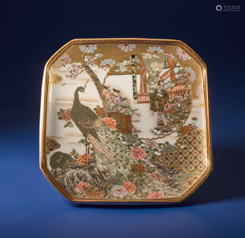 KINZAN: SATSUMA PLATE WITH PEACOCK