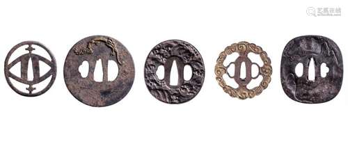 A GROUP OF FIVE IRON TSUBA