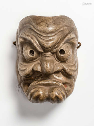 A KYOGEN MASK - DEPICTING A GRIMACING OLD MAN