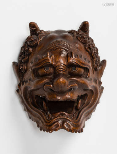 WOODEN MASK OF AN ONI