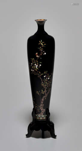 A CLOISONNÉ VASE WITH A BIRD AND CHERRY BLOSSOMS