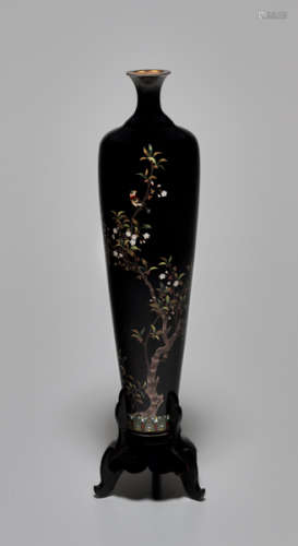 A CLOISONNÉ VASE WITH A BIRD AND CHERRY BLOSSOMS