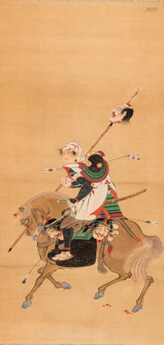 A KAKEMONO OF A MOUNTED SAMURAI WARRIOR