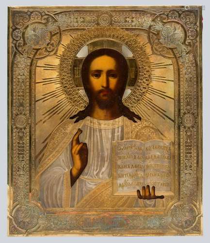 An Icon of Christ Pantocrator with Gilt Silver Oklad.