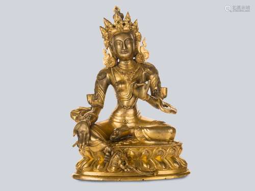 A Gilt Bronze Figure of Green Tara, China 18th Century.