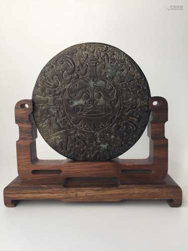 An Archaic Style Carved Black Jade Screen, Qing Dynasty.