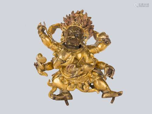 A Gilt Bronze Figure of Mahakala, China 18th Century.