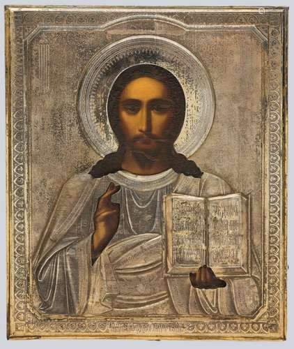 An Icon of Christ Pantocrator with Gilt Silver Oklad.