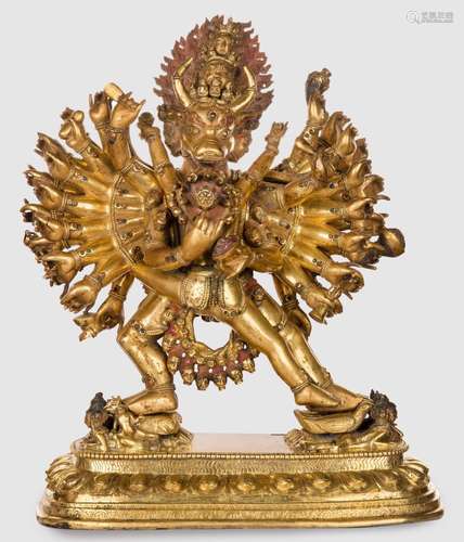 A Gilt Bronze Figure of Vajrabhairava and Vajra Vetali, Sino-Tibetan, 18th Century.