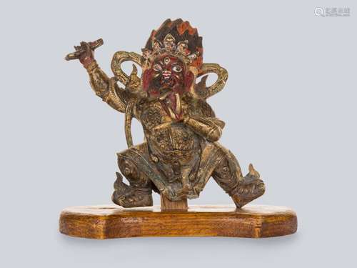 A Gilt and Painted Figure of Mahakala, Tibet 18th Century.