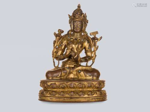 A Rare Gilt Bronze Figure of White(Sita) Prajnaparamita, Tibet 14th Century.