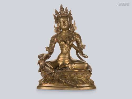 A Gilt Bronze Figure of Green Tara, China 18th Century.