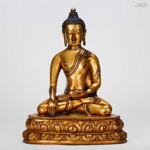 CHINESE GILT BRONZE SEATED SHAKYAMUNI