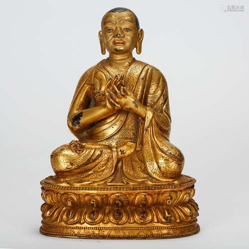 CHINESE GILT BRONZE SEATED GURU