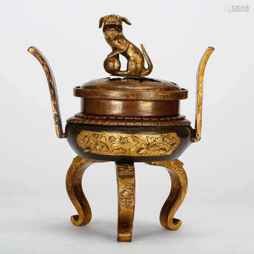 CHINESE BRONZE TRIPOD FOOLION CENSER