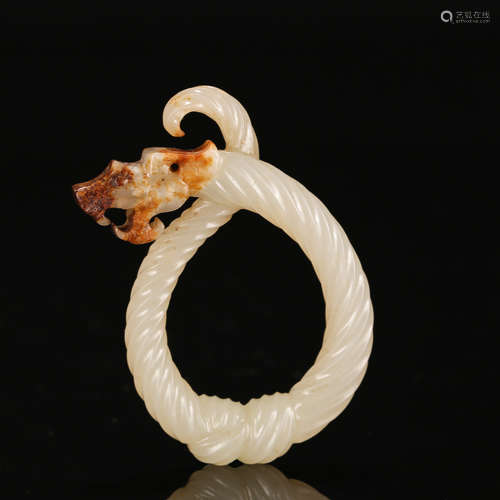 CHINESE WHITE JADE DRAGON RING