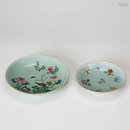 CHINESE CELADON GLAZED PORCELAIN PLATES